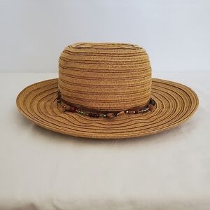 CAPPELLI STRAWORLD WOMEN SUN HAT STAGECOACH COACHELLA STRAP COLOR BEADS ROSES